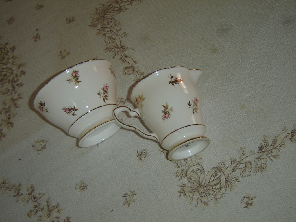 Royal Stafford pink Rosebud gold leaves large cream and sugar VGU - Items Tried And True