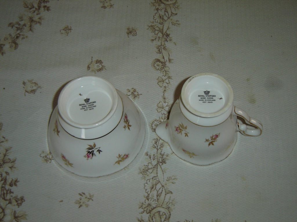 Royal Stafford pink Rosebud gold leaves large cream and sugar VGU - Items Tried And True