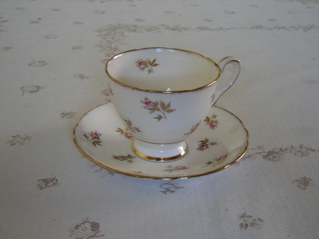 Royal Stafford pink Rosebud gold leaves cup and saucer VGU