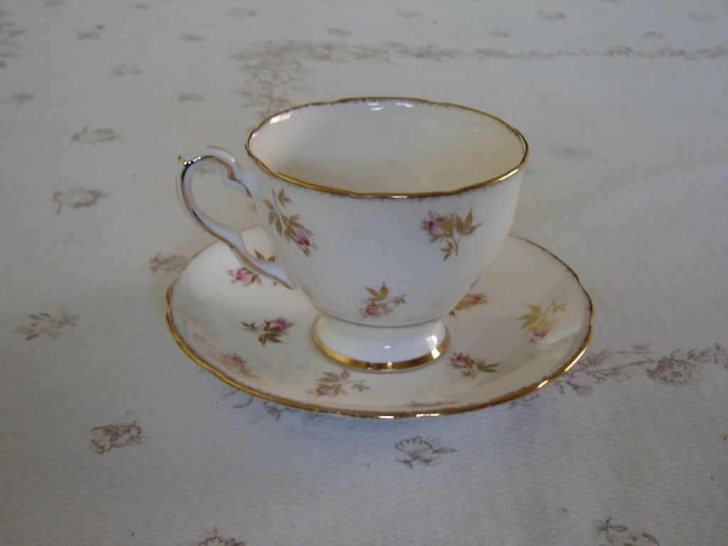 Royal Stafford pink Rosebud gold leaves cup and saucer VGU