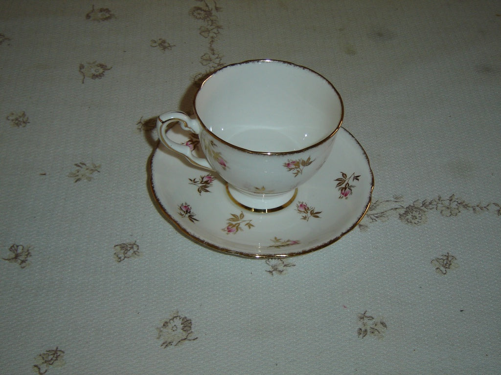 Royal Stafford pink Rosebud gold leaves cup and saucer VGU