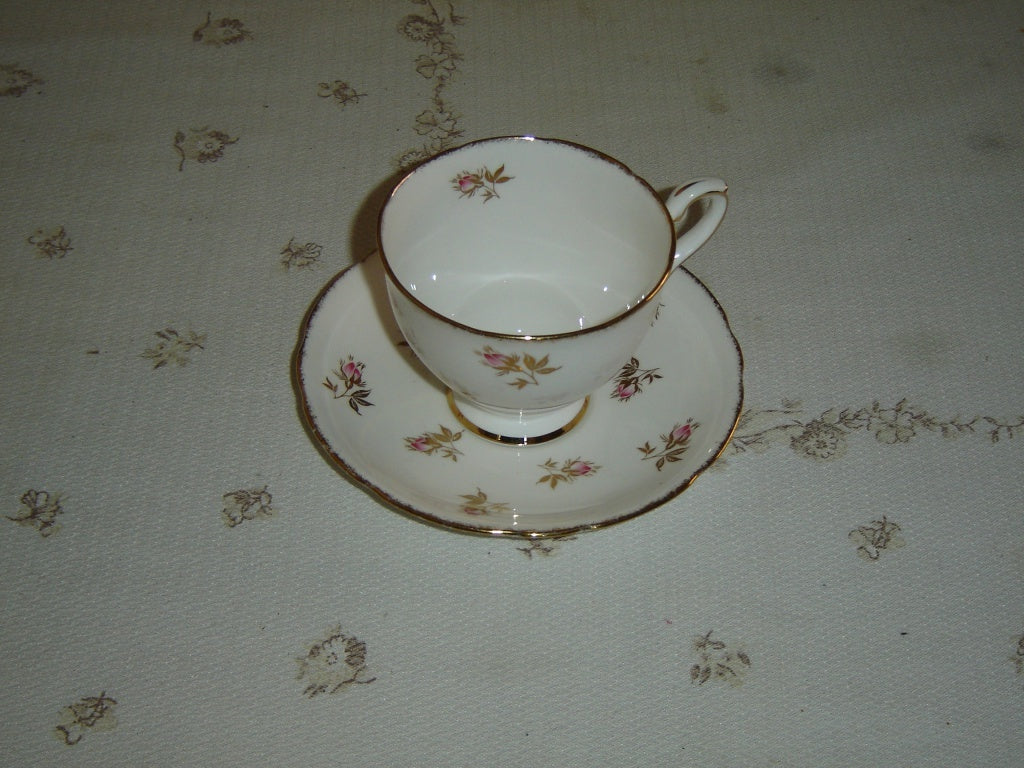 Royal Stafford pink Rosebud gold leaves cup and saucer VGU