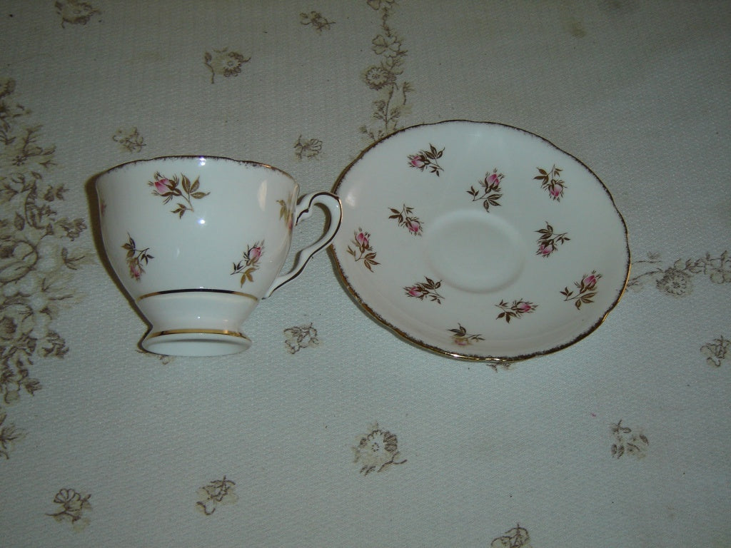 Royal Stafford pink Rosebud gold leaves cup and saucer VGU