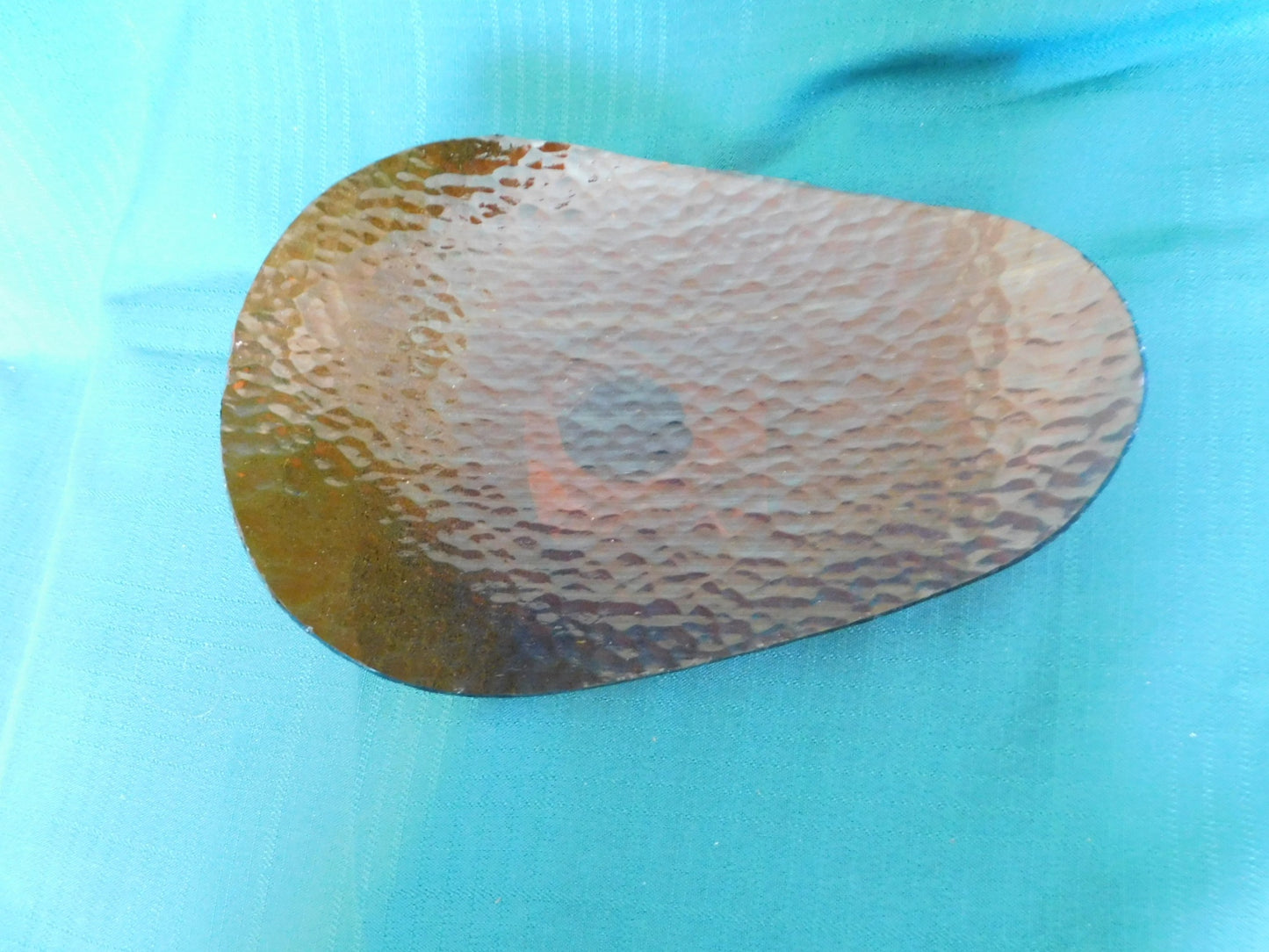 Oval hammered finish amber dish