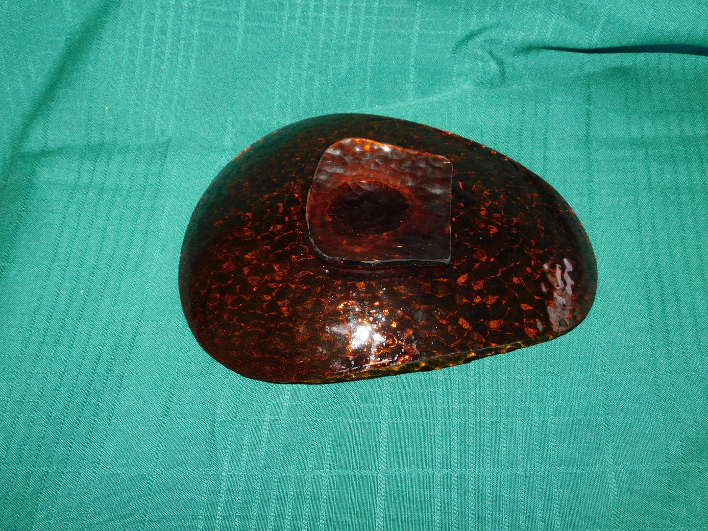 Oval hammered finish amber dish