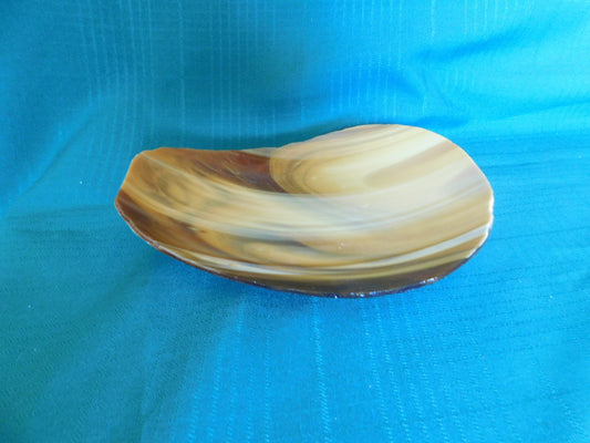 Oval marble design glass fusion dish