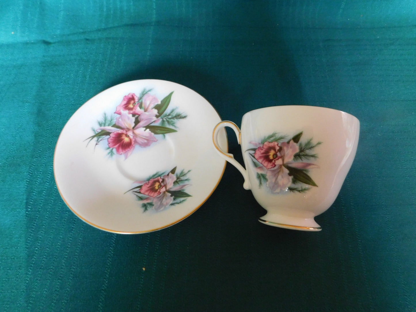 Roslyn pink purple flower cup saucer VGU - Items Tried And True