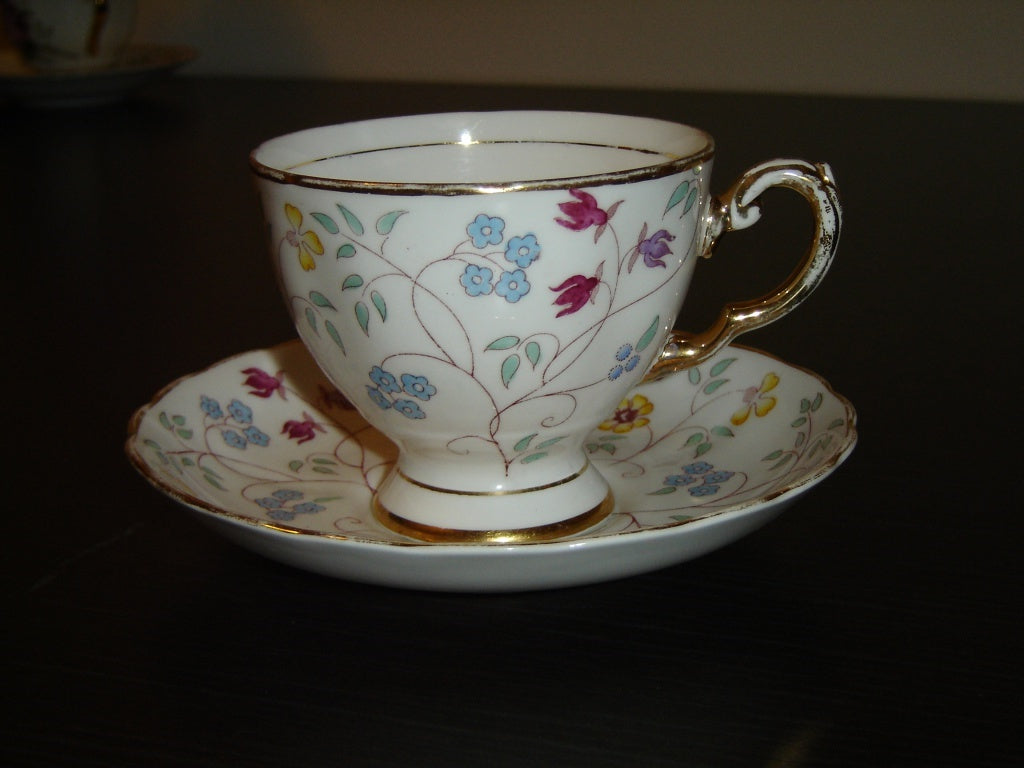 Tuscan multicolored floral vine cup and saucer - Items Tried And True