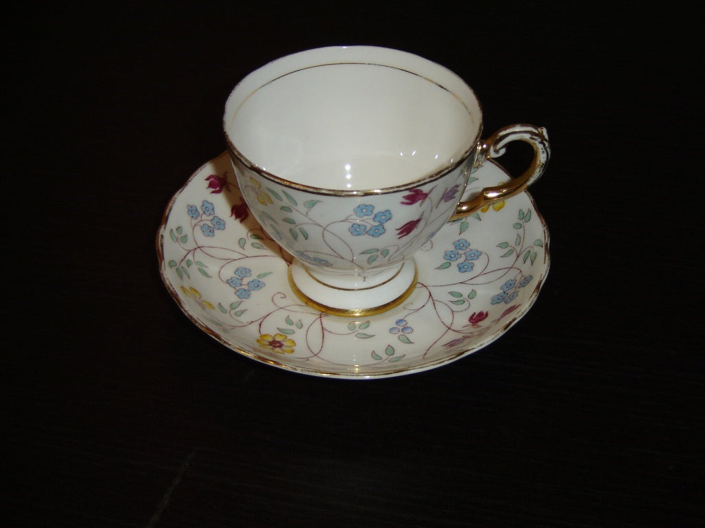 Tuscan multicolored floral vine cup and saucer - Items Tried And True