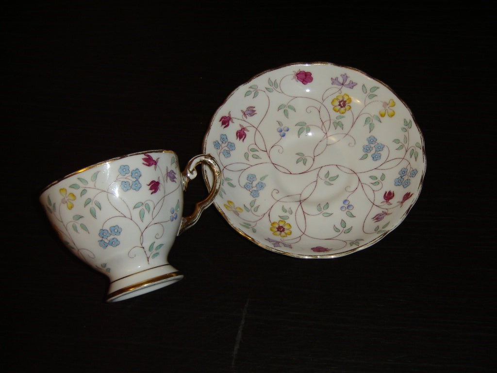 Tuscan multicolored floral vine cup and saucer - Items Tried And True