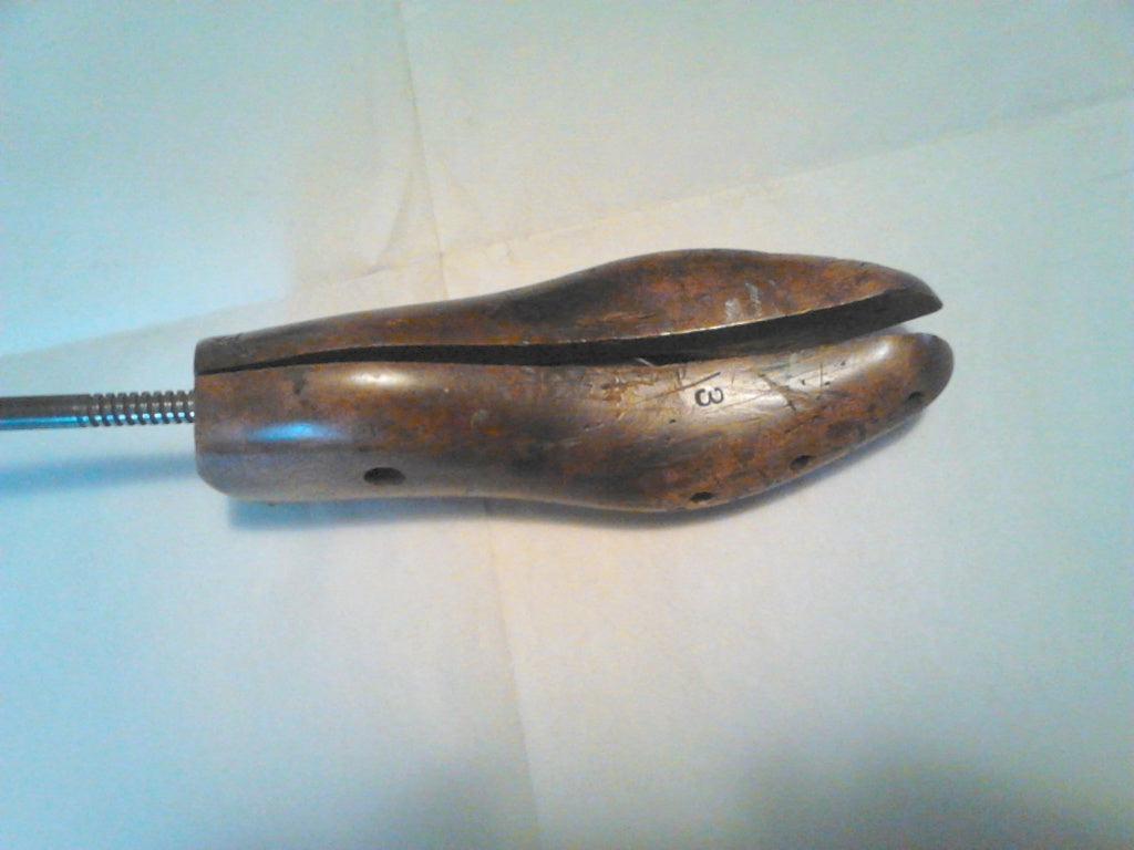 Antique wooden shoe stretcher screw width adjust