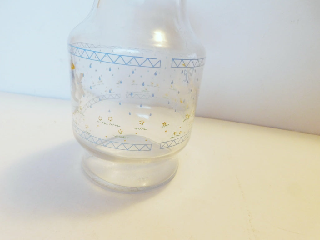 Retro look lidded glass storage container with Goose pattern near mint condition