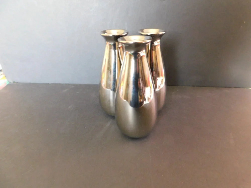 3ƒ??Section Chrome Bud Vase ƒ?? Midƒ??Century Modern Table D??cor