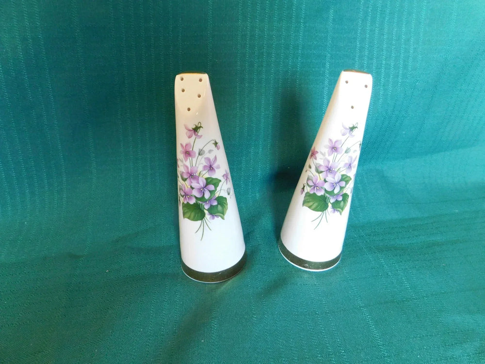 Royal Stuart purple violets salt and pepper set near mint condition