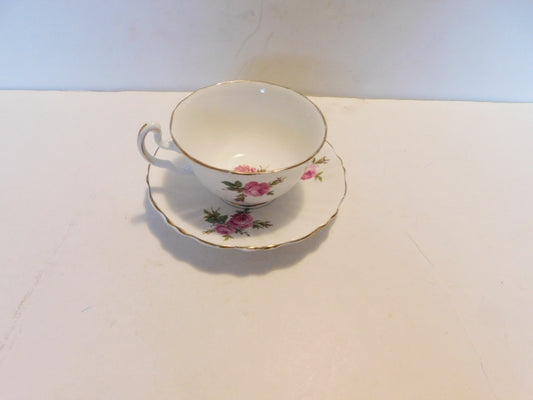 Vanderwood scalloped pink Rose cup and saucer VGU