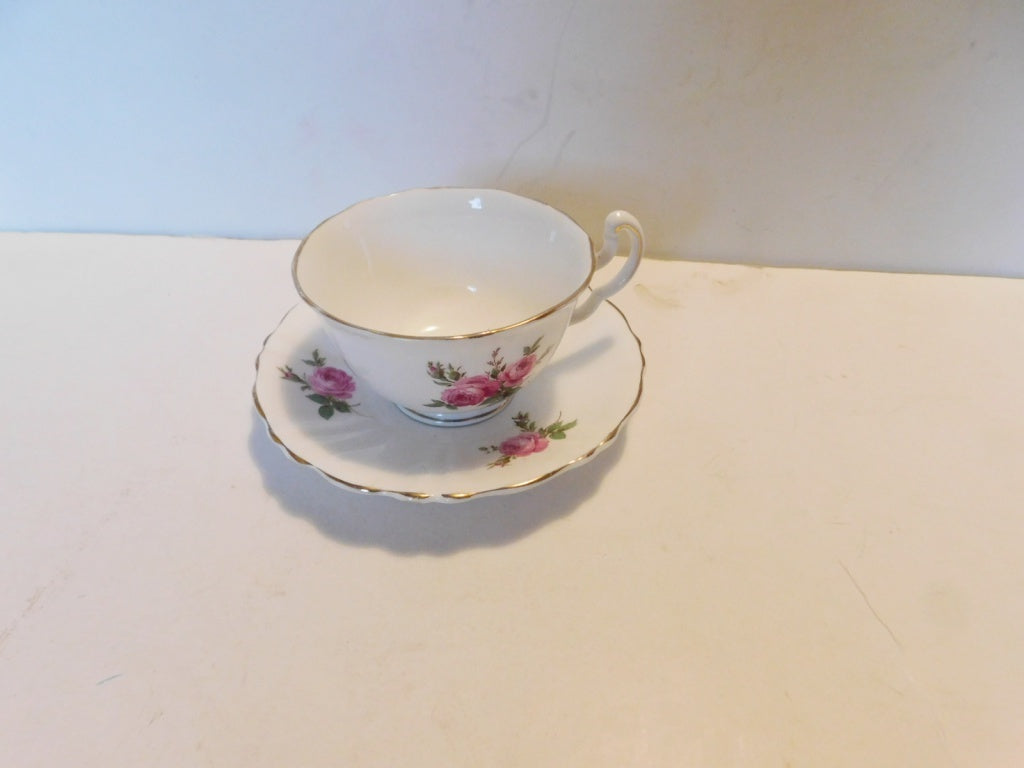 Vanderwood scalloped pink Rose cup and saucer VGU