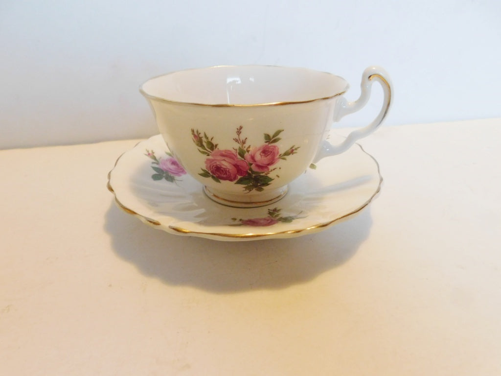 Vanderwood scalloped pink Rose cup and saucer VGU