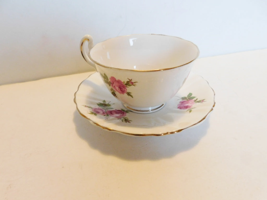 Vanderwood scalloped pink Rose cup and saucer VGU