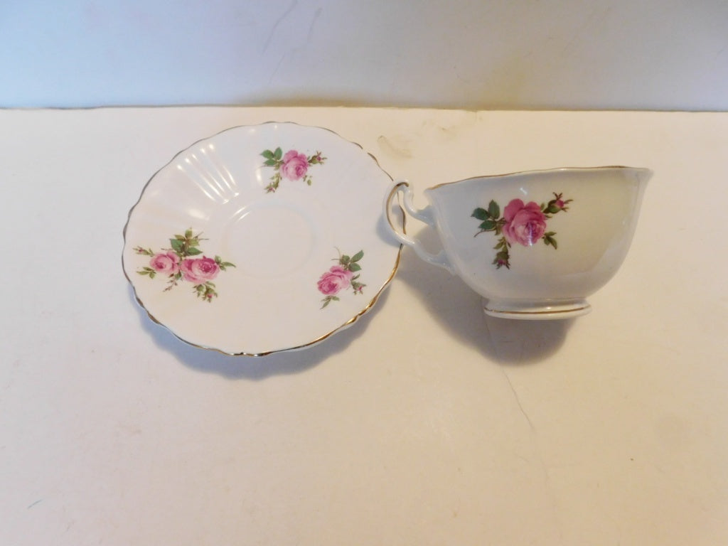 Vanderwood scalloped pink Rose cup and saucer VGU