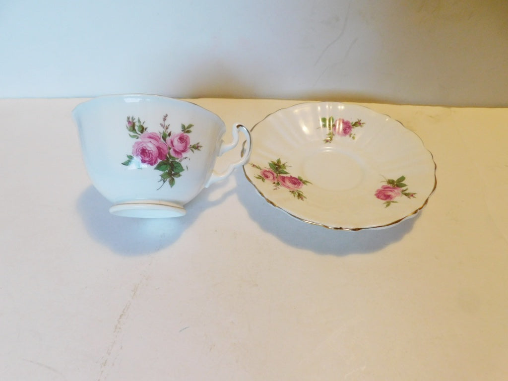 Vanderwood scalloped pink Rose cup and saucer VGU