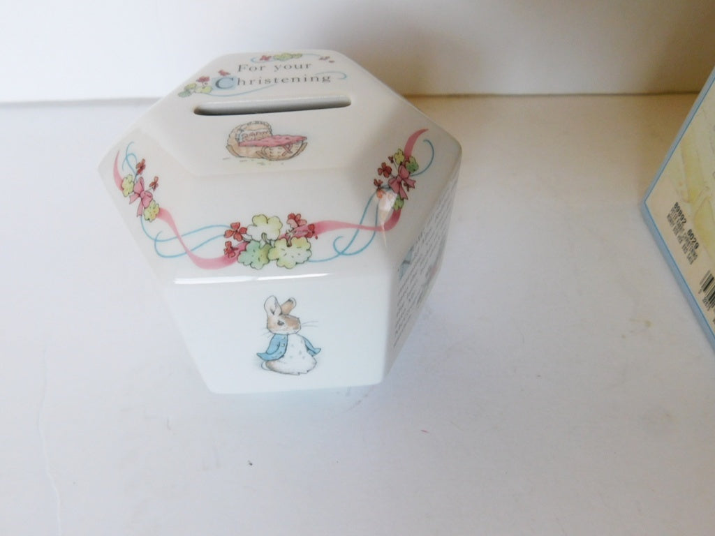 Wedgwood Peter Rabbit Christening (1992) savings bank hexagonal NIB - Items Tried And True