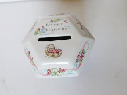Wedgwood Peter Rabbit Christening (1992) savings bank hexagonal NIB - Items Tried And True