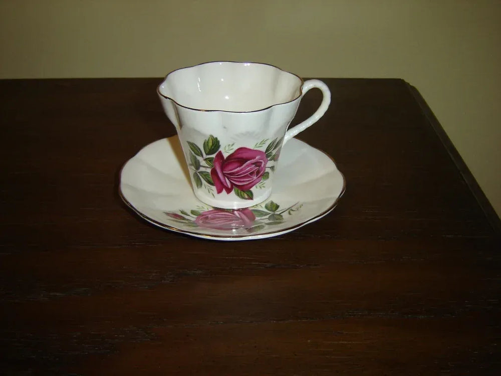 Vintage Rosina Rose Teacup and Saucer Set, Gold Trim