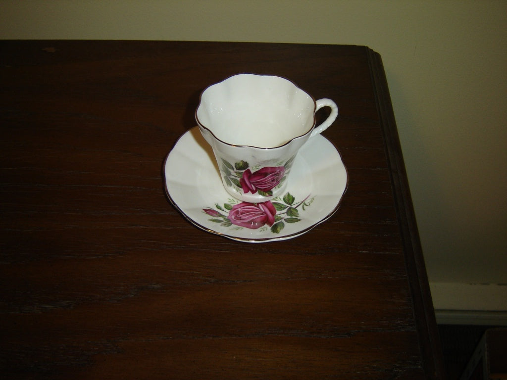 Rosina 2317 pink Rose embossed cup and saucer VGU - Items Tried And True