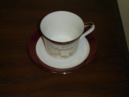 Giftcraft 40th Anniversary gold burgundy cup and saucer mint condition
