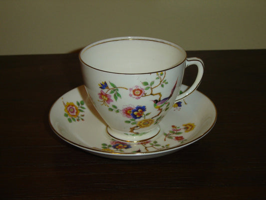 Sampson Smith 2402 multi flower cup and saucer 1950s VGU