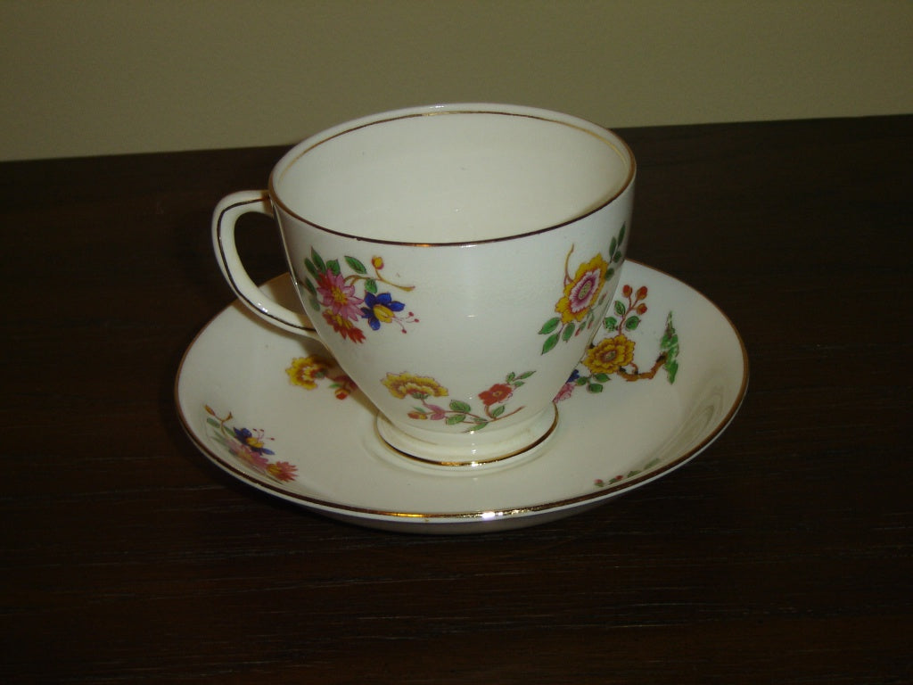 Sampson Smith 2402 multi flower cup and saucer 1950s VGU