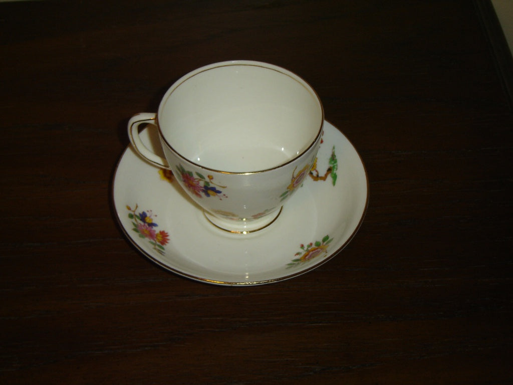 Sampson Smith 2402 multi flower cup and saucer 1950s VGU