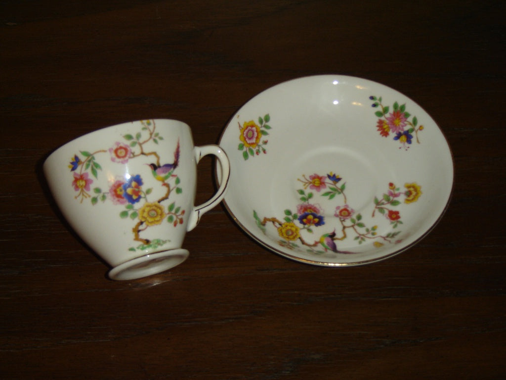 Sampson Smith 2402 multi flower cup and saucer 1950s VGU