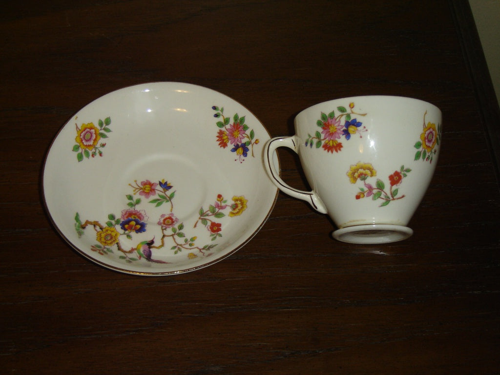 Sampson Smith 2402 multi flower cup and saucer 1950s VGU