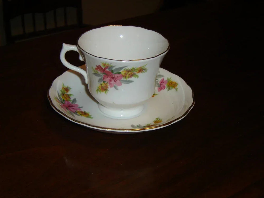 Vale pink yellow flower cup and saucer
