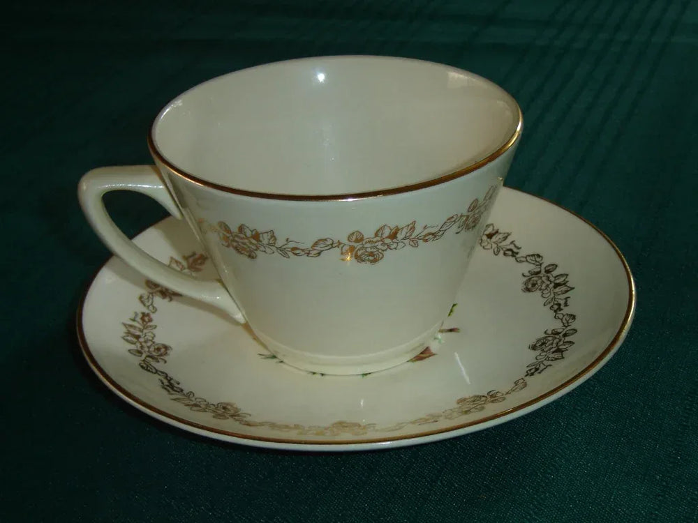 Georgian China pink rose 22 kt cup and saucer