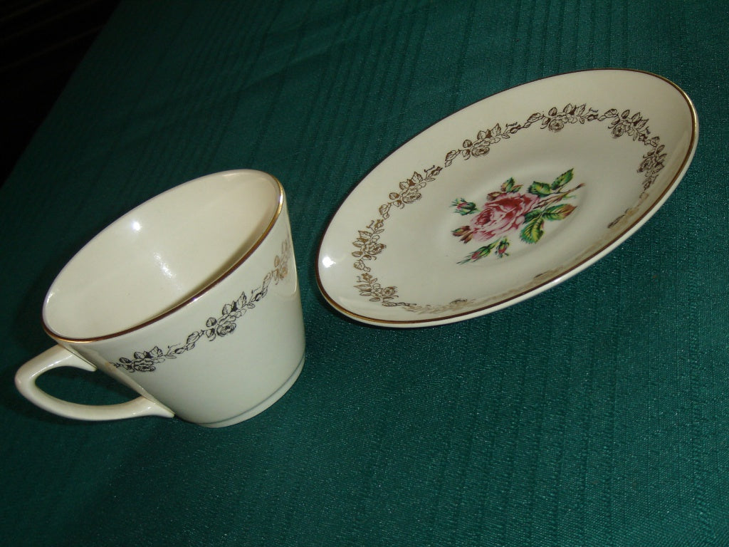 Georgian China pink rose 22 kt cup and saucer VGU - Items Tried And True