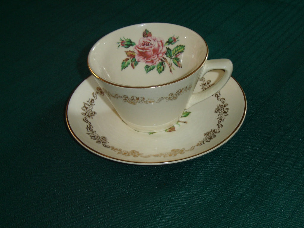 Georgian China pink rose 22 kt cup and saucer VGU - Items Tried And True