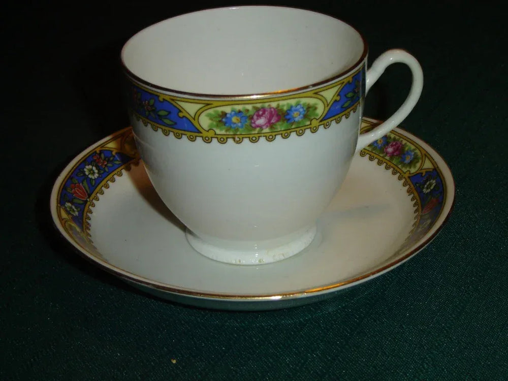 Blue yellow band England cup and saucer