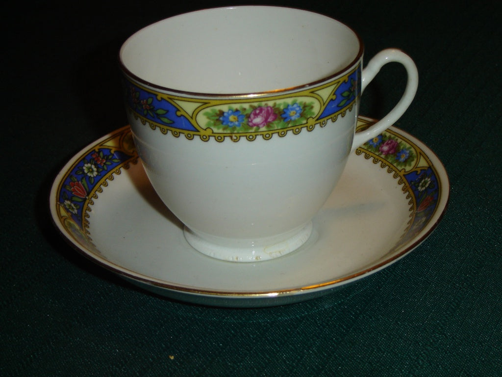 Blue yellow band England cup and saucer VGU - Items Tried And True