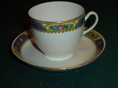 Blue yellow band England cup and saucer VGU