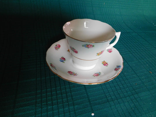 Colclough blue pink yellow flower cup and saucer