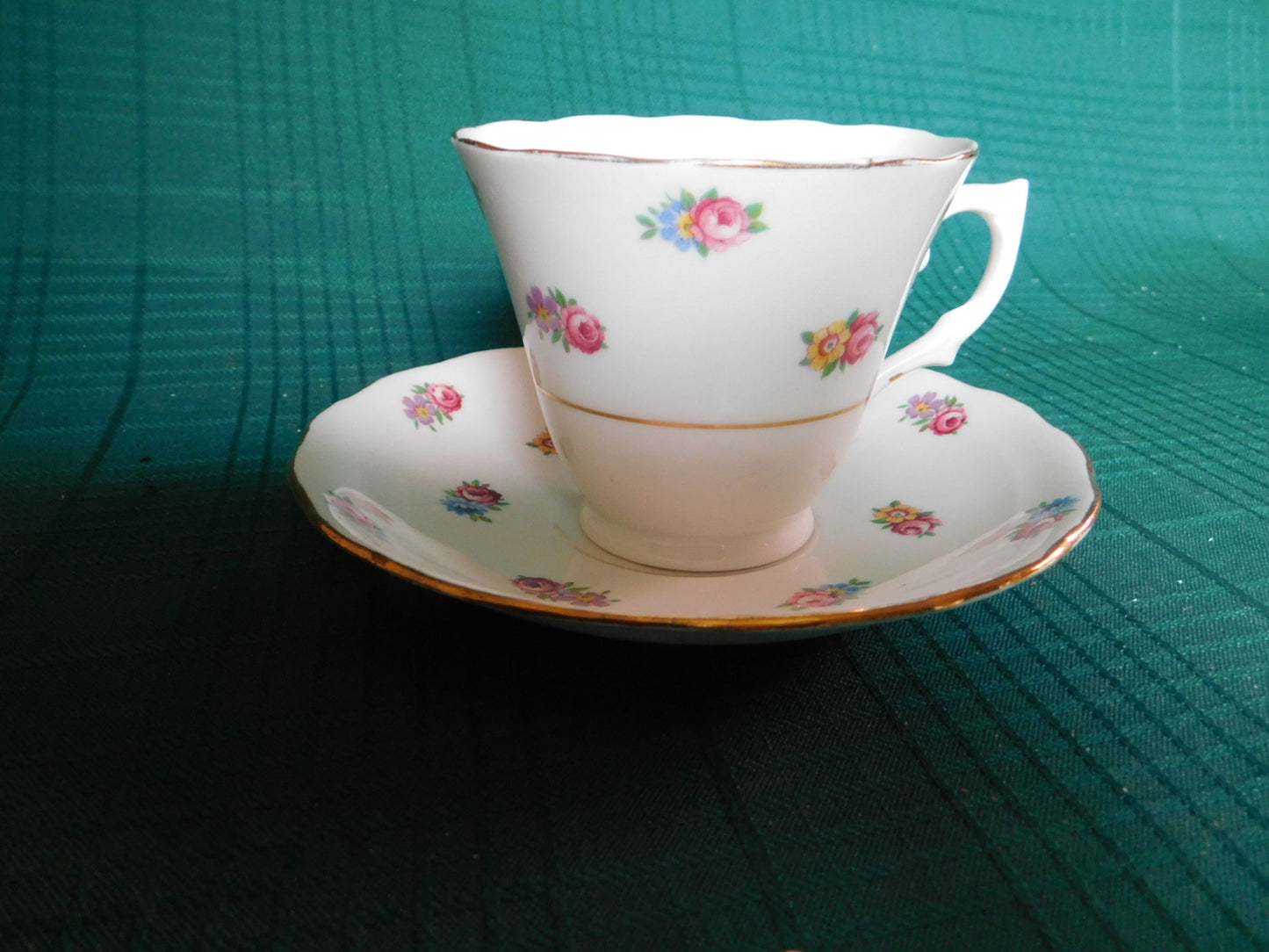 Colclough blue pink yellow flower cup and saucer