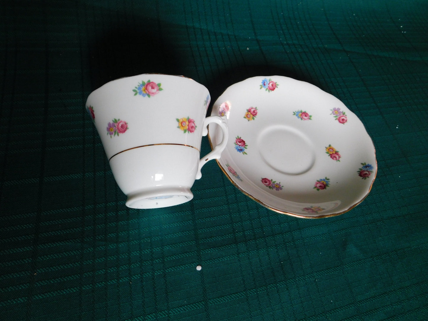 Colclough blue pink yellow flower cup and saucer