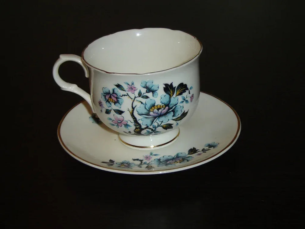 Sadler blue pink flowering tree cup and saucer