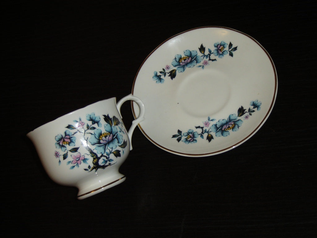 Sadler blue pink flowering tree cup and saucer VGU - Items Tried And True