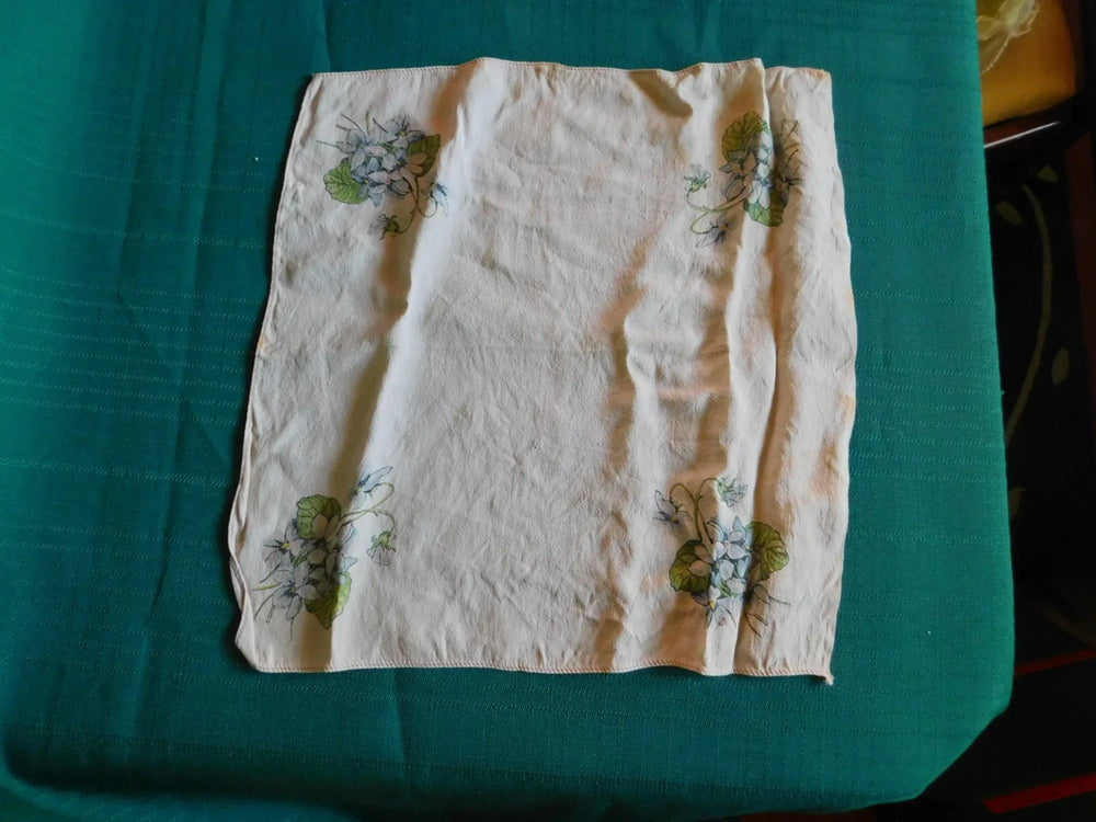 Vintage 10x10 floral design fabric handkerchief or doily