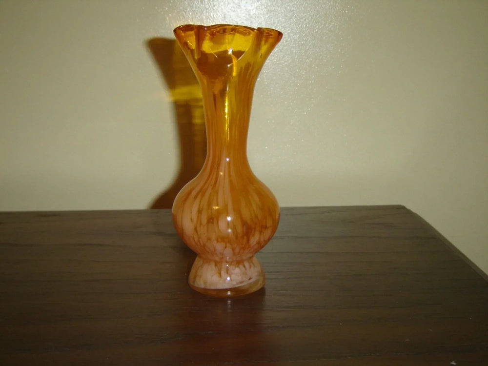 Handblown orange speckled art glass vase