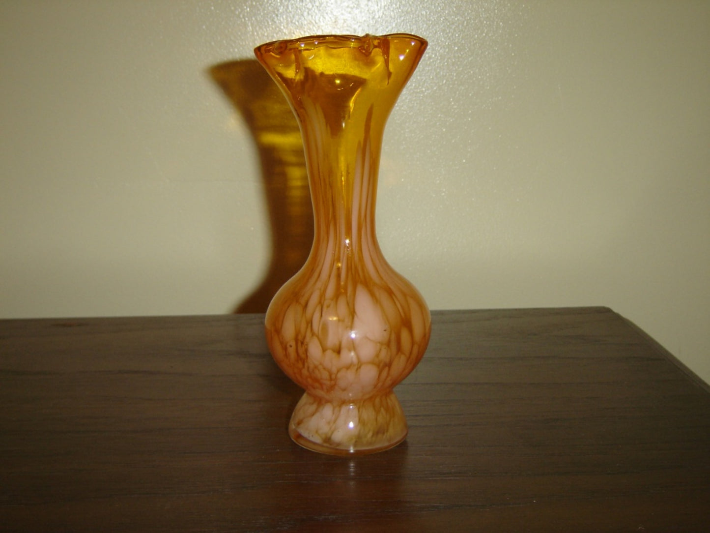 Handblown orange speckled art glass vase VGU