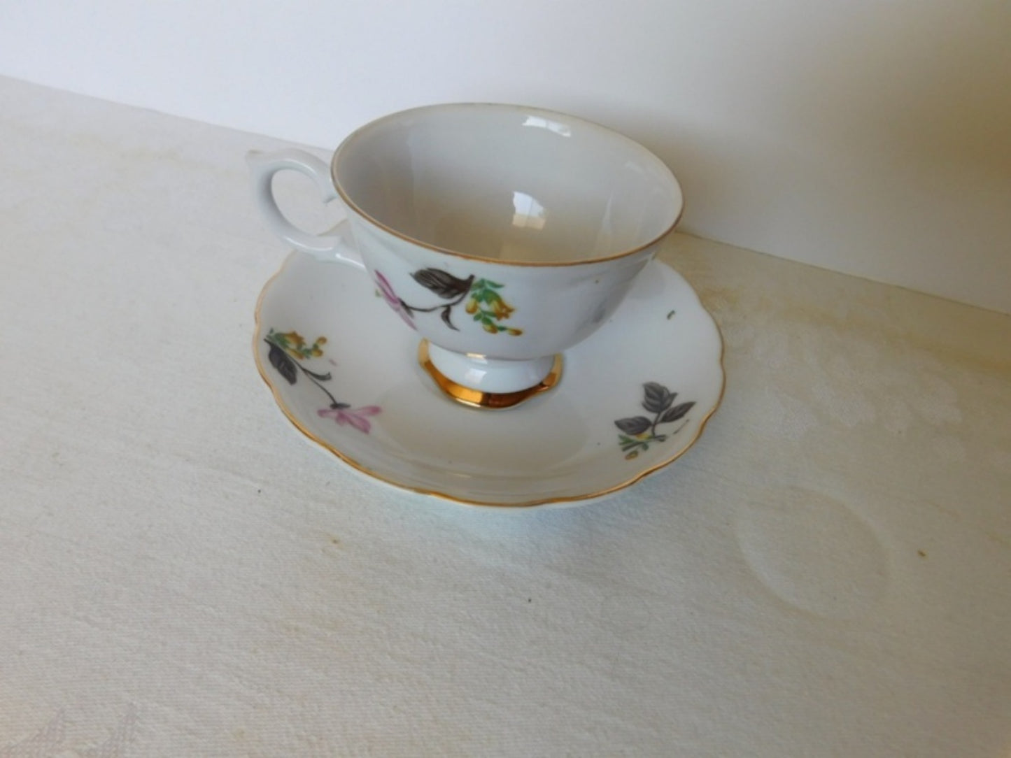 Trimont Japan pink yellow flower cup and saucer VGU